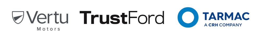 three logos of our clients: Vertu Motors, TrustFord and Tarmac 